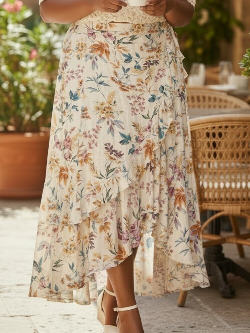 Torrid Ruffled Tiered Swiss Dots Floral Hi/Low Romantic Boho Summer Skirt